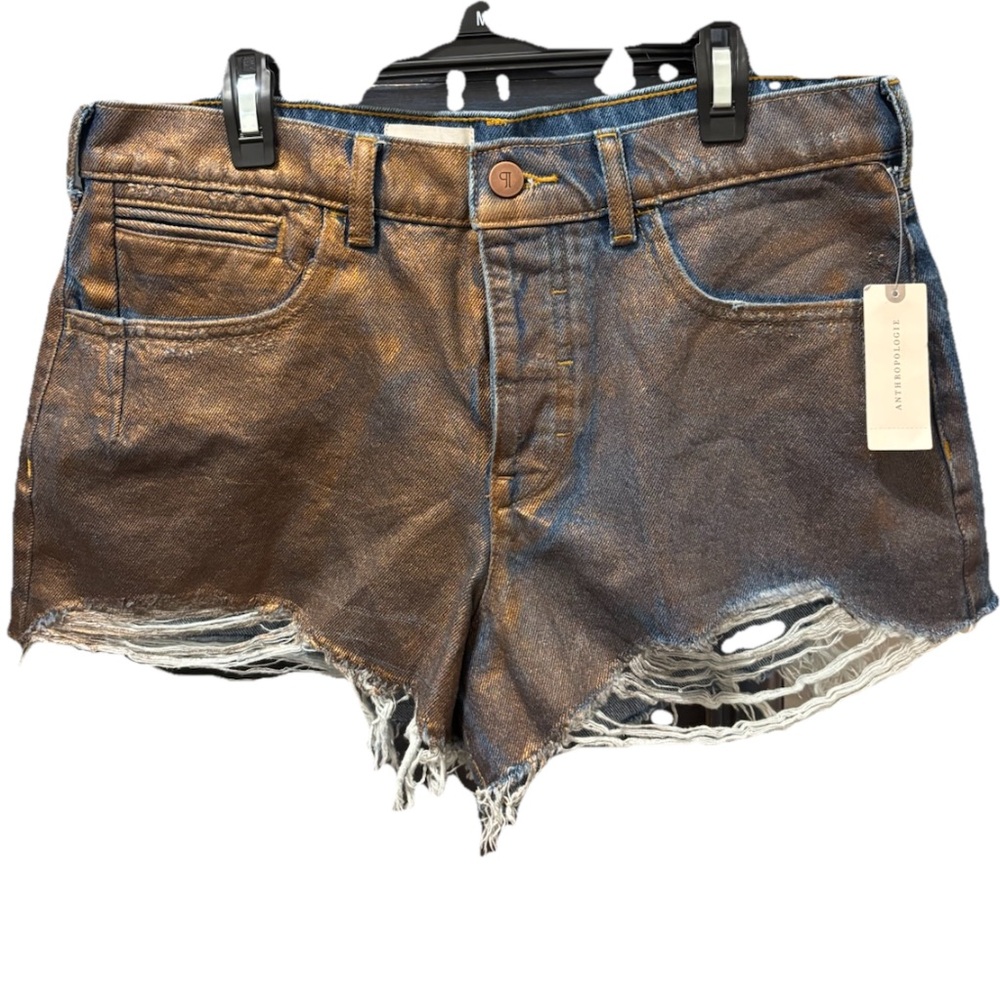 NWT ANTHROPOLOGIE THE DEVON DENIM SHORTS BY PILCRO: COATED EDITION PYRITE WASH
